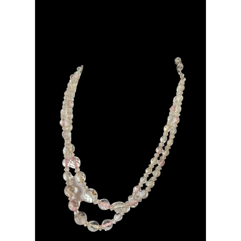 Vintage German Crystal Bead Necklace Double Strand Pink & Clear Elegant Estate